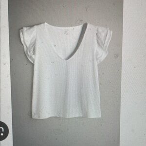 Liverpool White V-Neck Women's ruffle sleeve Top